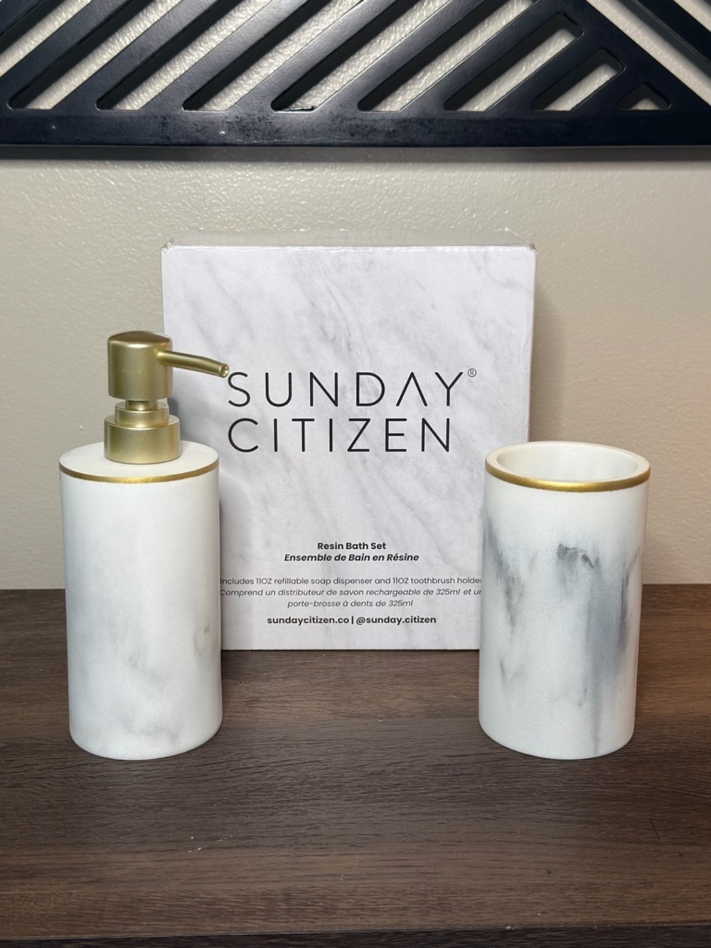 Sunday Citizen White Marble Bath Accessory Set with Gold Accents